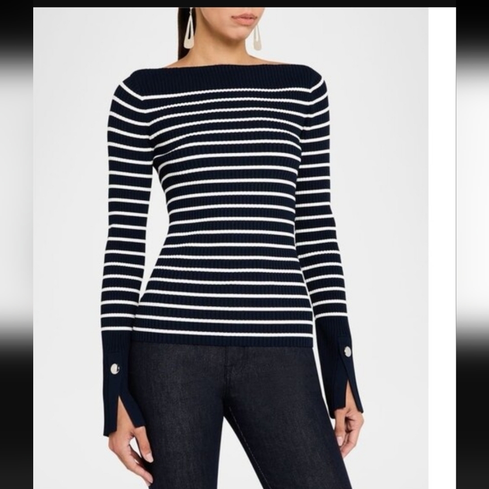 NWOT A.L.C. ANYA RIBBED STRIPE BOAT-NECK TOP /SWEATER/ - Picture 5 of 16